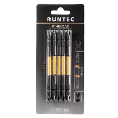 Бита ударная двусторонняя RUNTEC H6.35 110мм PH2/PH2 5 шт  RUNTEC RT-IBD110