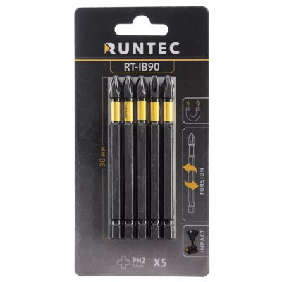 Бита ударная RUNTEC H6.35 90мм PH2 5шт  RUNTEC RT-IB90