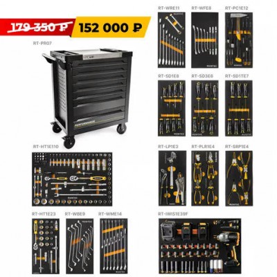 Тележка инструментальная 7 полочная Performance с аккумуляторным гайковертом и комплектом инструмента, 259 предметов Тележка инструментальная 7 полочная Performance с аккумуляторным гайковертом и комплектом инструмента, 259 предметов