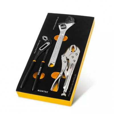 Набор ручных инструментов клещи зажимные, клещи переставные, ключ разводной в ложементе EVA, 3 предмета