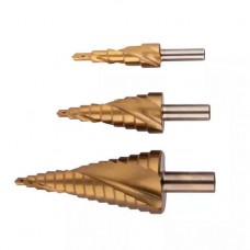 Набор ступенчатых сверл 4-12, 4-20, 4-30 мм, HSS, TiN, со спиральной канавкой
