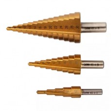 Набор ступенчатых сверл 4-12, 4-20, 4-30 мм, HSS, TiN