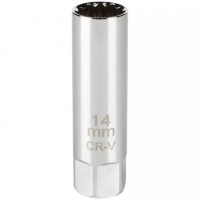 Головка, 3/8", 14 мм, торцевая, 12-гранная, глубокая, тонкостенная, свечная Головка, 3/8", 14 мм, торцевая, 12-гранная, глубокая, тонкостенная, свечная