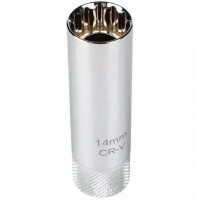 Головка, 3/8", 14 мм, торцевая, 12-гранная, глубокая, тонкостенная, свечная Головка, 3/8", 14 мм, торцевая, 12-гранная, глубокая, тонкостенная, свечная