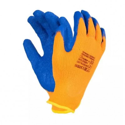 Перчатки трикотажные с рифлёным латексным покрытием утеплённые ICE оранжевые