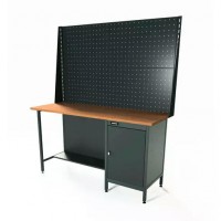 Верстак серии Standart, 1600 мм, фанера, тумба с дверью, экран 1000, серый RAL 7016 Верстак серии Standart, 1600 мм, фанера, тумба с дверью, экран 1000, серый RAL 7016