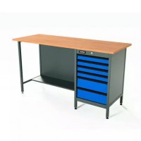 Верстак серии Standart, 1600 мм, фанера, тумба с 6-ю ящиками, синий RAL 5005 Верстак серии Standart, 1600 мм, фанера, тумба с 6-ю ящиками, синий RAL 5005