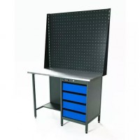 Верстак серии Standart, 1200 мм, оцинк, тумба с 4-мя ящиками, экран 1000, синий RAL 5005 Верстак серии Standart, 1200 мм, оцинк, тумба с 4-мя ящиками, экран 1000, синий RAL 5005