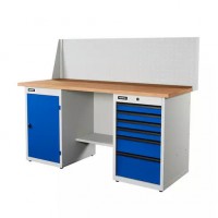 Верстак серии Industrial, 1700 мм, фанера, тумба с дверью + тумба с 6-ю ящиками, экран 500, синий (светло-серый) RAL 500 Верстак серии Industrial, 1700 мм, фанера, тумба с дверью + тумба с 6-ю ящиками, экран 500, синий (светло-серый) RAL 500