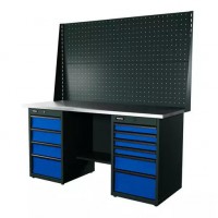 Верстак серии Industrial, 1700 мм, оцинк, тумба с 4-мя ящиками + тумба с 6-ю ящиками, экран 1000, синий RAL 5005 Верстак серии Industrial, 1700 мм, оцинк, тумба с 4-мя ящиками + тумба с 6-ю ящиками, экран 1000, синий RAL 5005