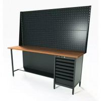 Верстак серии Standart, 2000 мм, фанера, тумба с дверью, экран 1000, серый RAL 7016 Верстак серии Standart, 2000 мм, фанера, тумба с дверью, экран 1000, серый RAL 7016