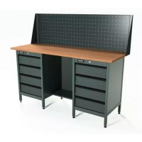 Верстак серии Standart, 1600 мм, фанера, тумба с 4-мя ящиками + тумба с 4-мя ящиками, экран 500, серый RAL 7016 Верстак серии Standart, 1600 мм, фанера, тумба с 4-мя ящиками + тумба с 4-мя ящиками, экран 500, серый RAL 7016