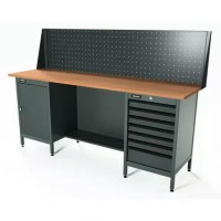 Верстак серии Standart, 2000 мм, фанера, тумба с дверью + тумба с 7-ю ящиками, экран 500, серый RAL 7016 Верстак серии Standart, 2000 мм, фанера, тумба с дверью + тумба с 7-ю ящиками, экран 500, серый RAL 7016
