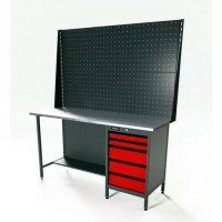 Верстак серии Standart, 1600 мм, оцинк, тумба с 5-ю ящиками, экран 1000, красный RAL 3020 Верстак серии Standart, 1600 мм, оцинк, тумба с 5-ю ящиками, экран 1000, красный RAL 3020