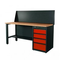 Верстак серии Industrial, 1700 мм, фанера, тумба с 4-мя ящиками, экран 500, красный RAL 3020 Верстак серии Industrial, 1700 мм, фанера, тумба с 4-мя ящиками, экран 500, красный RAL 3020