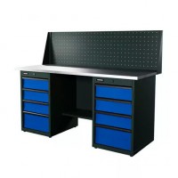 Верстак серии Industrial, 1700 мм, оцинк, тумба с 4-мя ящиками + тумба с 4-мя ящиками, экран 500, синий RAL 5005 Верстак серии Industrial, 1700 мм, оцинк, тумба с 4-мя ящиками + тумба с 4-мя ящиками, экран 500, синий RAL 5005