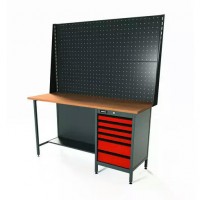 Верстак серии Standart, 1600 мм, фанера, тумба с 6-ю ящиками, экран 1000, красный RAL 3020 Верстак серии Standart, 1600 мм, фанера, тумба с 6-ю ящиками, экран 1000, красный RAL 3020