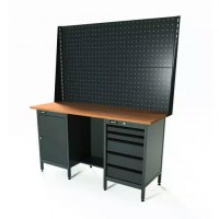 Верстак серии Standart, 1600 мм, фанера, тумба с дверью + тумба с 5-ю ящиками, экран 1000, серый RAL 7016 Верстак серии Standart, 1600 мм, фанера, тумба с дверью + тумба с 5-ю ящиками, экран 1000, серый RAL 7016