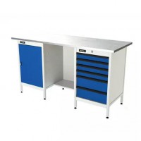 Верстак серии Standart, 1600 мм, оцинк, тумба с дверью + тумба с 6-ю ящиками, синий (светло-серый) RAL 5005 (7035) Верстак серии Standart, 1600 мм, оцинк, тумба с дверью + тумба с 6-ю ящиками, синий (светло-серый) RAL 5005 (7035)