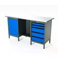 Верстак серии Standart, 1600 мм, оцинк, тумба с дверью + тумба с 5-ю ящиками, синий RAL 5005 Верстак серии Standart, 1600 мм, оцинк, тумба с дверью + тумба с 5-ю ящиками, синий RAL 5005