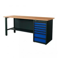 Верстак серии Industrial, 2000 мм, фанера, тумба с 7-ю ящиками, синий RAL 5005 Верстак серии Industrial, 2000 мм, фанера, тумба с 7-ю ящиками, синий RAL 5005