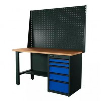Верстак серии Industrial, 1500 мм, фанера, тумба с 5-ю ящиками, экран 1000, синий RAL 5005 Верстак серии Industrial, 1500 мм, фанера, тумба с 5-ю ящиками, экран 1000, синий RAL 5005