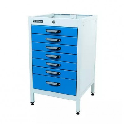 Тумба 7 ящиков Standart, без крышки, светло-серый карскас, синие ящики, 7035+5005  GARWIN PRO MST-T7-7035-5005 Тумба 7 ящиков Standart, без крышки, светло-серый карскас, синие ящики, 7035+5005  GARWIN PRO MST-T7-7035-5005