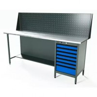Верстак серии Standart, 2000 мм, оцинк, тумба с 7-ю ящиками, экран 500, синий RAL 5005 Верстак серии Standart, 2000 мм, оцинк, тумба с 7-ю ящиками, экран 500, синий RAL 5005