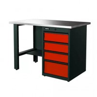 Верстак серии Industrial, 1200 мм, оцинк., тумба с 4-мя ящиками, красный RAL 3020 Верстак серии Industrial, 1200 мм, оцинк., тумба с 4-мя ящиками, красный RAL 3020