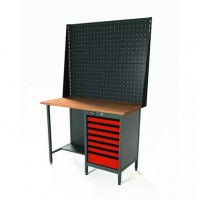 Верстак серии Standart, 1200 мм, фанера, тумба с 7-ю ящиками, экран 1000, красный RAL 3020 Верстак серии Standart, 1200 мм, фанера, тумба с 7-ю ящиками, экран 1000, красный RAL 3020