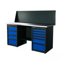 Верстак серии Industrial, 1700 мм, оцинк, тумба с 4-мя ящиками + тумба с 6-ю ящиками, экран 500, синий RAL 5005 Верстак серии Industrial, 1700 мм, оцинк, тумба с 4-мя ящиками + тумба с 6-ю ящиками, экран 500, синий RAL 5005