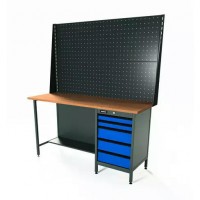 Верстак серии Standart, 1600 мм, фанера, тумба с 5-ю ящиками, экран 1000, синий RAL 5005 Верстак серии Standart, 1600 мм, фанера, тумба с 5-ю ящиками, экран 1000, синий RAL 5005