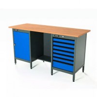 Верстак серии Standart, 1600 мм, фанера, тумба с дверью + тумба с 7-ю ящиками, синий RAL 5005 Верстак серии Standart, 1600 мм, фанера, тумба с дверью + тумба с 7-ю ящиками, синий RAL 5005