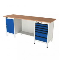 Верстак серии Standart, 2000 мм, фанера, тумба с дверью + тумба с 6-ю ящиками, синий (светло-серый) RAL 5005 (7035) Верстак серии Standart, 2000 мм, фанера, тумба с дверью + тумба с 6-ю ящиками, синий (светло-серый) RAL 5005 (7035)