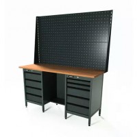 Верстак серии Standart, 1600 мм, фанера, тумба с 4-мя ящиками + тумба с 5-ю ящиками, экран 1000, серый RAL 7016 Верстак серии Standart, 1600 мм, фанера, тумба с 4-мя ящиками + тумба с 5-ю ящиками, экран 1000, серый RAL 7016