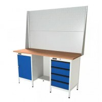 Верстак серии Standart, 1600 мм, фанера, тумба с дверью + тумба с 4-мя ящиками, экран 1000, синий (светло-серый) RAL 500 Верстак серии Standart, 1600 мм, фанера, тумба с дверью + тумба с 4-мя ящиками, экран 1000, синий (светло-серый) RAL 500