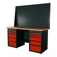 Верстак серии Industrial, 1700 мм, фанера, тумба с 5-ю ящиками + тумба с 5-ю ящиками, экран 1000, красный RAL 3020 Верстак серии Industrial, 1700 мм, фанера, тумба с 5-ю ящиками + тумба с 5-ю ящиками, экран 1000, красный RAL 3020