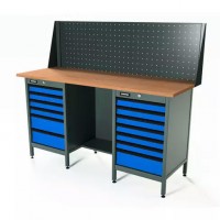 Верстак серии Standart, 1600 мм, фанера, тумба с 6-ю ящиками + тумба с 7-ю ящиками, экран 500, синий RAL 5005 Верстак серии Standart, 1600 мм, фанера, тумба с 6-ю ящиками + тумба с 7-ю ящиками, экран 500, синий RAL 5005