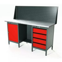 Верстак серии Standart, 1600 мм, оцинк, тумба с дверью + тумба с 4-мя ящиками, экран 500, красный RAL 3020 Верстак серии Standart, 1600 мм, оцинк, тумба с дверью + тумба с 4-мя ящиками, экран 500, красный RAL 3020