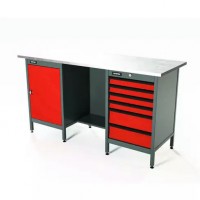 Верстак серии Standart, 1600 мм, оцинк, тумба с дверью + тумба с 6-ю ящиками, красный RAL 3020 Верстак серии Standart, 1600 мм, оцинк, тумба с дверью + тумба с 6-ю ящиками, красный RAL 3020