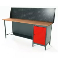 Верстак серии Standart, 2000 мм, фанера, тумба с дверью, экран 500, красный RAL 3020 Верстак серии Standart, 2000 мм, фанера, тумба с дверью, экран 500, красный RAL 3020