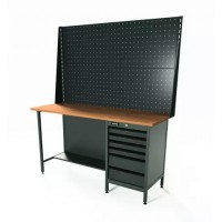 Верстак серии Standart, 1600 мм, фанера, тумба с 6-ю ящиками, экран 1000, серый RAL 7016 Верстак серии Standart, 1600 мм, фанера, тумба с 6-ю ящиками, экран 1000, серый RAL 7016