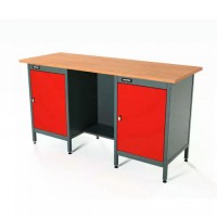 Верстак серии Standart, 1600 мм, фанера, тумба с дверью + тумба с дверью, красный RAL 3020 Верстак серии Standart, 1600 мм, фанера, тумба с дверью + тумба с дверью, красный RAL 3020