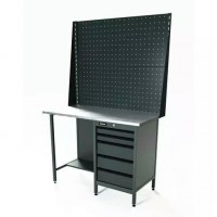 Верстак серии Standart, 1200 мм, оцинк, тумба с 5-ю ящиками, экран 1000, серый RAL 7016 Верстак серии Standart, 1200 мм, оцинк, тумба с 5-ю ящиками, экран 1000, серый RAL 7016