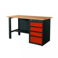 Верстак серии Industrial, 1500 мм, фанера, тумба с 4-мя ящиками, красный RAL 3020 Верстак серии Industrial, 1500 мм, фанера, тумба с 4-мя ящиками, красный RAL 3020