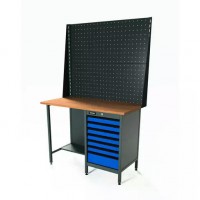 Верстак серии Standart, 1200 мм, фанера, тумба с 7-ю ящиками, экран 1000, синий RAL 5005 Верстак серии Standart, 1200 мм, фанера, тумба с 7-ю ящиками, экран 1000, синий RAL 5005