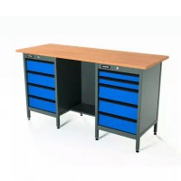 Верстак серии Standart, 1600 мм, фанера, тумба с 4-мя ящиками + тумба с 5-ю ящиками, синий RAL 5005 Верстак серии Standart, 1600 мм, фанера, тумба с 4-мя ящиками + тумба с 5-ю ящиками, синий RAL 5005