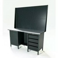 Верстак серии Standart, 1600 мм, оцинк, тумба с дверью + тумба с 4-мя ящиками, экран 1000, серый RAL 7016 Верстак серии Standart, 1600 мм, оцинк, тумба с дверью + тумба с 4-мя ящиками, экран 1000, серый RAL 7016