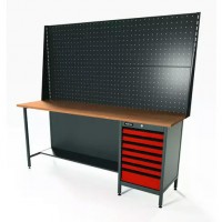 Верстак серии Standart, 2000 мм, фанера, тумба с 7-ю ящиками, экран 1000, красный RAL 3020 Верстак серии Standart, 2000 мм, фанера, тумба с 7-ю ящиками, экран 1000, красный RAL 3020