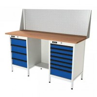 Верстак серии Standart, 1600 мм, фанера, тумба с 4-мя ящиками + тумба с 7-ю ящиками, экран 500, синий (светло-серый) RAL Верстак серии Standart, 1600 мм, фанера, тумба с 4-мя ящиками + тумба с 7-ю ящиками, экран 500, синий (светло-серый) RAL